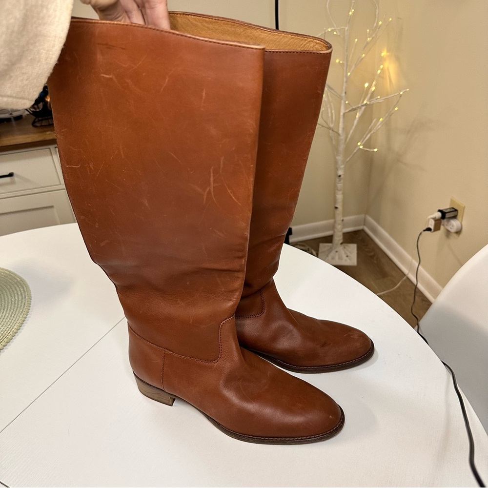 J. Crew Tan Leather Over the Knee Boots